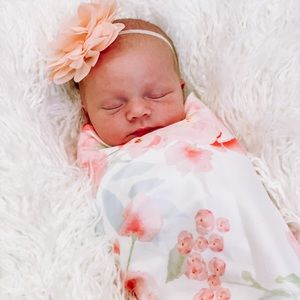 Floral Baby Swaddle Blanket and Hair Bow